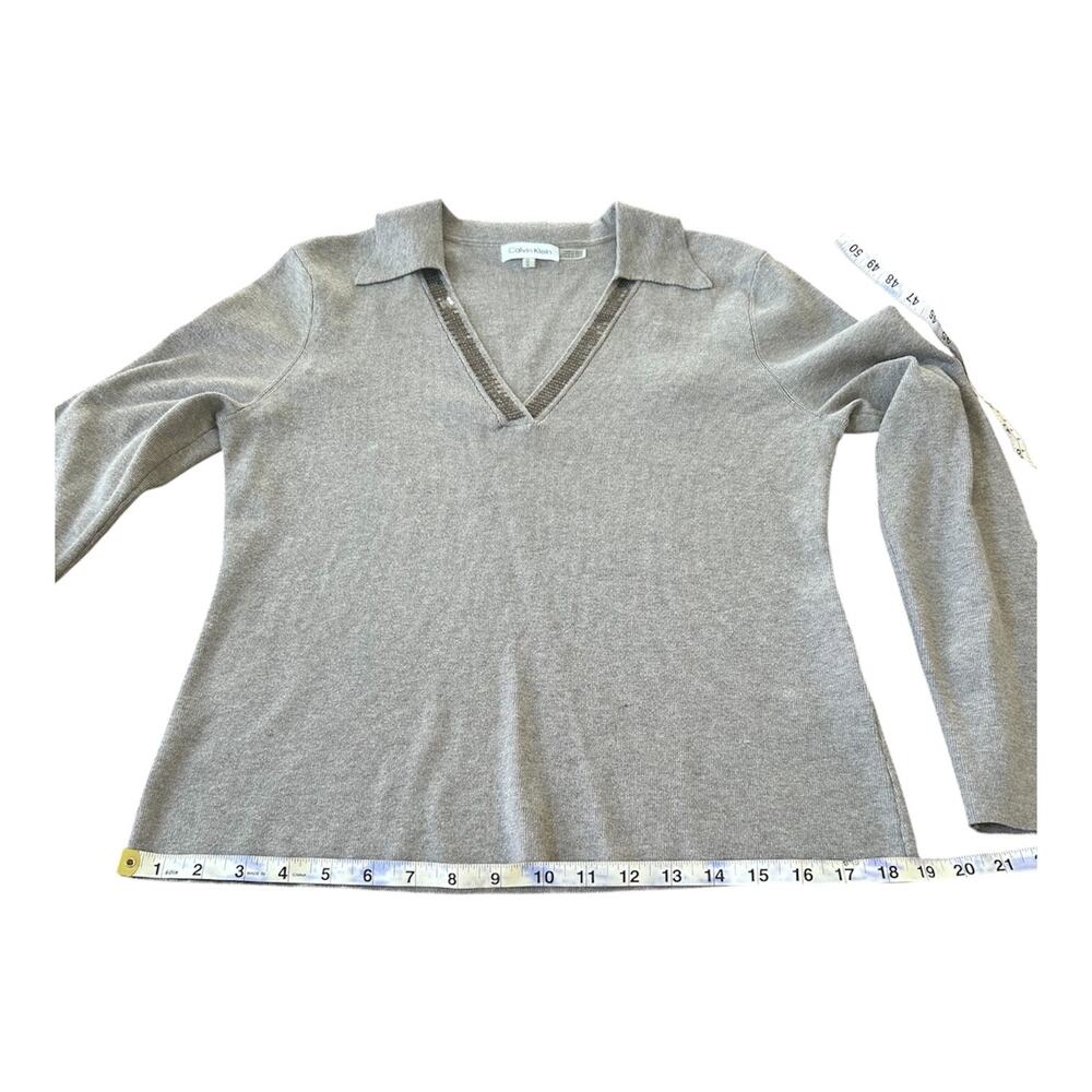 Women’s Medium Calvin Klein Grey Professional V-Neck Dressy Career Sweater - Picture 4 of 10